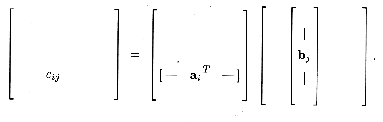 Figure 5 shows a specific spot in a matrix, c_ij, that is composed of the multiplication of the transposed column a_i and the column b_j.