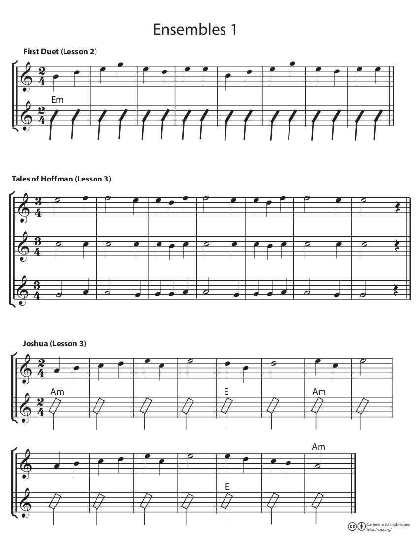 ensembles to practice for lessons 2 and 3