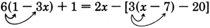 On left side of an equation, arrows show that six is multiplied with each term inside the parentheses, and on right side, arrows show that three is multiplied with each term inside the parentheses.