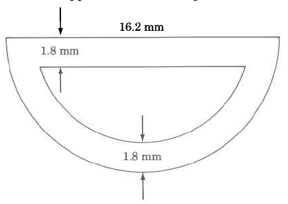 A shape best visualized as a hollow half-circle. The thickness is 1.8mm, and the diameter of the widest portion of the half-circle is 16.2mm.