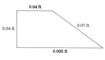 A four-sided polygon with sides of length 0.04ft, 0.07ft, 0.04ft, and 0.095ft.