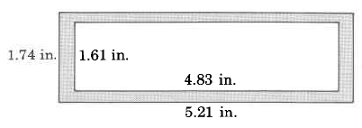 A rectangle with a rectangle cut out of the inside. The inside rectangle has a width of 4.83in and a height of 1.61in. The outside rectangle has a width of 5.21in and a height of 1.74in.