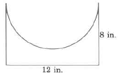 A rectangle with a half-circle cut out of it. The rectangle's width, which is also the diameter of the half-circular cutout, is 12in. The rectangle's height is 8in.