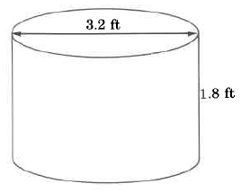 A cylinder with a diameter of 3.2ft and a height of 1.8ft.