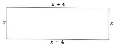 A rectangle with base length the quantity x + 4 and height x.
