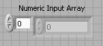 A screen capture of a grey grid containing an input and output box. Both boxes contain values of 0, and the box is titled, Numeric Input Array.