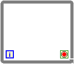 A gray square containing a blue boxed 'i' in the lower left corner and a green boxed red circle.