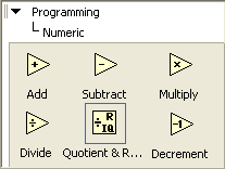 A screen capture of a hierarchical list, beginning with Programming, and continuing with Numeric. Below the list are six shapes containing operations.