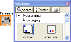 A screen cap of a window containing a directory hierarchy 'Programming' above 'Structures'. Contained in 'Structures' are two icons. On the left of the window there is an orange icon labeled 'Fahrenheit'.