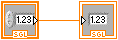 An orange square attached to another orange square on the right via an orange line. The bottom of the square contains the letters 'SGL'.