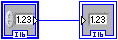 An blue square attached to another blue square on the right via an blue line. The bottom of the square contains the letters 'I16'.