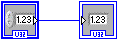 An blue square attached to another blue square on the right via an blue line. The bottom of the square contains the letters 'U32'