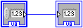 An blue square attached to another blue square on the right via an blue line. The bottom of the square contains the letters 'U8'