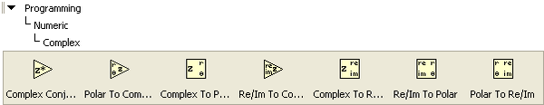 A row of 7 icons contained in the directory heirarchy under 'Programming', 'Numeric', and 'Complex'.