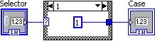 There are three icons. From left to right the icons are a 'sector' icon connected via a blue line to a box with '1' on top and their is a '1' in the middle. This box is connected to the third icon which is a 'case' icon.