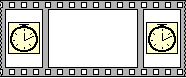 A diagram of three film frames with the left and right most frames contain clock icons.