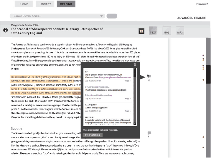 Annotations, bookmarks, and user comments