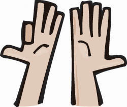 A picture of two hands palms up with all fingers extended with the left index finger bent inward.