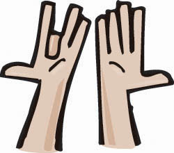 A picture of two hands palms up with all fingers extended with the left middle finger bent inward.