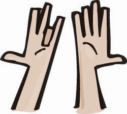 A picture of two hands palms up with all fingers extended with the left ring finger bent inward.