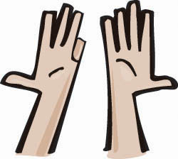 A picture of two hands palms up with all fingers extended with the left pinky finger bent inward.