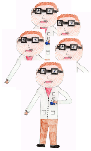  several cartoon scientist drawings.