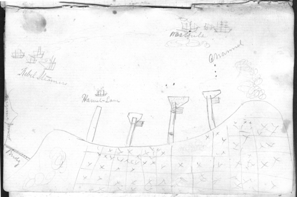 Hobb's Hand-Drawn Picture of the Battle of Galveston