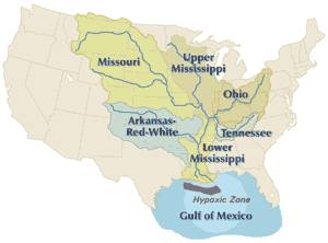 The catchment area of the Mississippi River