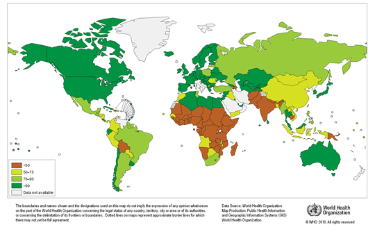 map of proportion of population using improved sanitation facilities in 2008