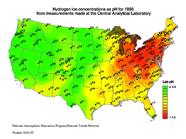 Hydrogen Ion Concentrations as pH for 1996