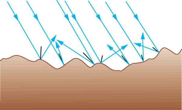 Parallel light rays falling on a rough surface get scattered at different angles.