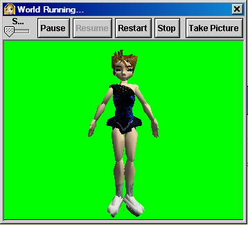 Front view of a female ice skater on a green background.