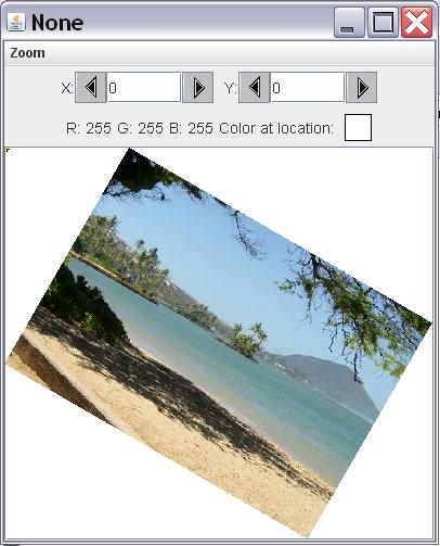 Image of a beach scene scaled slightly and rotated 30 degrees clockwise.