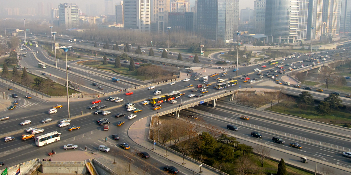 Photo shows intersecting highways and secondary roads.