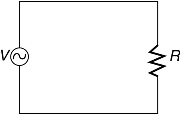 The figure shows an A C voltage source V connected across a resistance R.