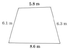 A four-sided polygon with sides of the following length: 6.1m, 8.6m, 6.3m, and 5.8m.