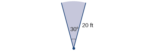 Illustration of a 30 degree ange with a terminal and initial side with length of 20 feet.