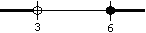 The number line with (-infinity,3) and [6,infinity] intervals shaded. 