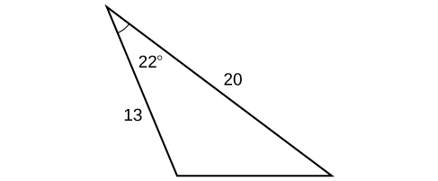 A triangle. One angle is 22 degrees with opposite side unknown. The other two sides are 20 and 13.