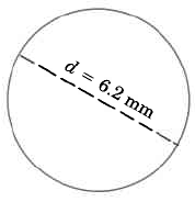 A circle with a dashed line from one edge to the other, labeled d = 6.2 mm.