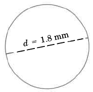 A circle with a line through the middle, ending at the edges of the circle. The line is labeled, d = 1.8in.