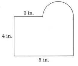 A shape best described as a rectangle with a half-circle sticking out of a portion of the top side of the rectangle. The height is 4in, the width of the rectangle is 6in, and the distance on the top between the left vertex and the edge of the circular portion is 3 in.