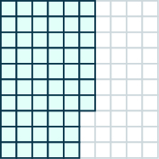 The figure shows a hundred flat with 57 units shaded.