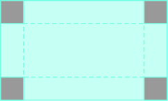 A rectangle is shown. Each corner has a gray shaded square. There are dotted lines drawn across the side of each square attached to the next square.