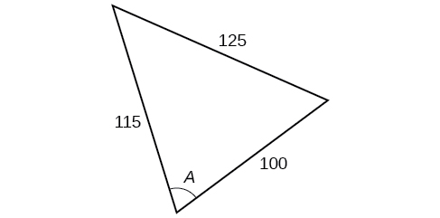 A triangle. Angle A is opposite a side of length 125. The other two sides are 115 and 100.