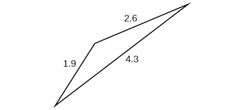 A triangle with sides 1.9, 2.6, and 4.3. Angles unknown.