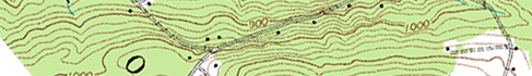 A section of a topographical map along a ridge, with roughly parallel elevation lines.