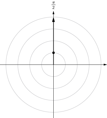 On the polar coordinate plane, a ray is drawn from the origin marking π/2 and a point is drawn when this line crosses the circle with radius 1.