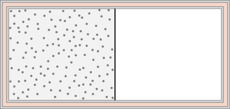 The figure shows a container which is filled with gas on the left half and is empty on the right half.