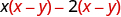 The difference of two products. The product of x and x minus 7, minus the product of 2 and x minus y.